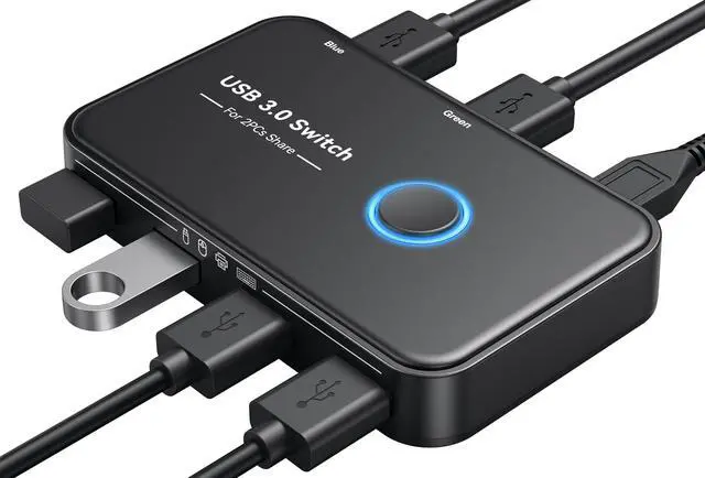 Main image of KEHIPI USB 3.0 Switch, KVM Switch Selector 2 Computers Sharing 4 Devices KVM Switcher for PC, Printer, Scanner, Mouse, Keyboard with 2 Pack USB Cable,1 Micro USB Power Cable