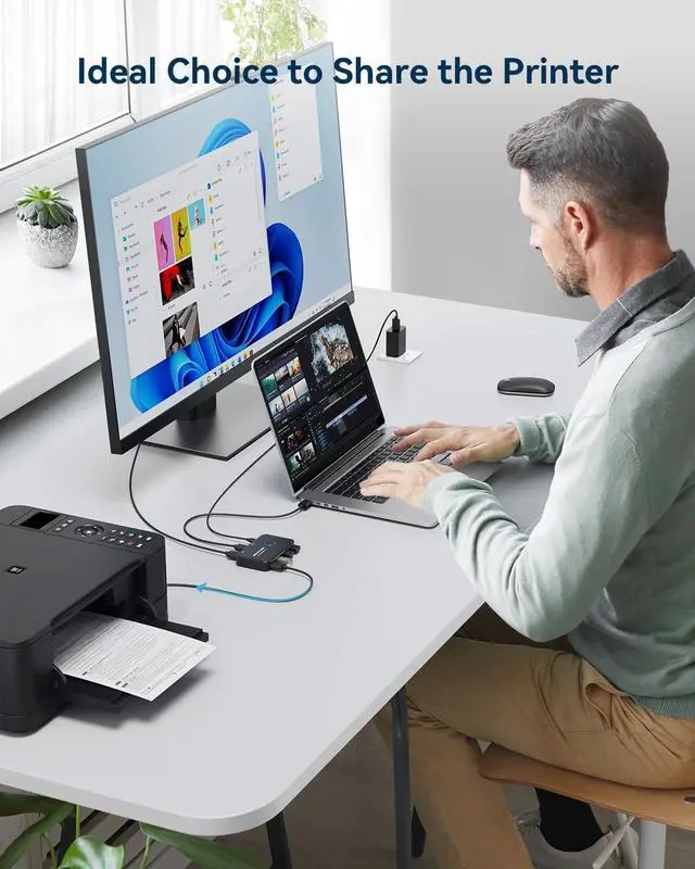 Alt view image 7 of 7 - KEHIPI USB 3.0 Switch, KVM Switch Selector 2 Computers Sharing 4 Devices KVM Switcher for PC, Printer, Scanner, Mouse, Keyboard with 2 Pack USB Cable,1 Micro USB Power Cable