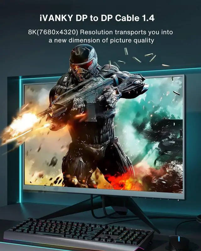 Alt view image 2 of 6 - KEHIPI 8K DisplayPort 1.4 Cable, [2 Pack, 6ft] High Speed DP Cable, [8K@60Hz, 4K@144Hz, 2K@240Hz] HBR3 Support 32.4Gbps, HDR, HDCP, High Speed Display Port Cord for Gaming Monitor,Graphics,PC,Laptop