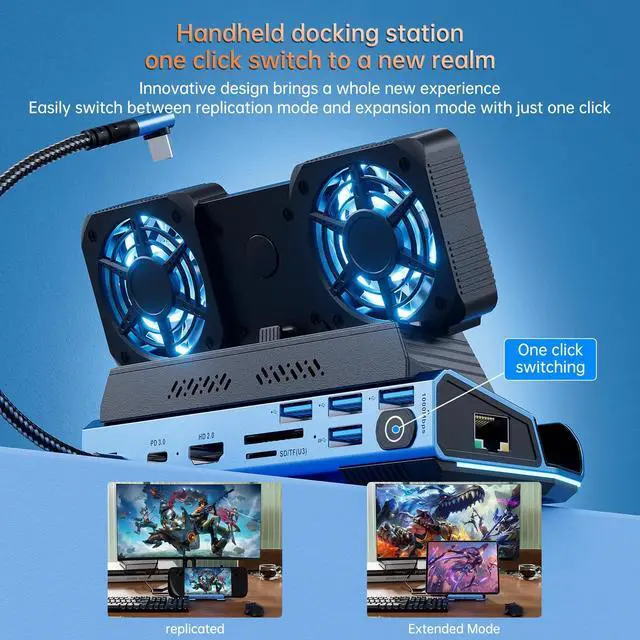 Alt view image 7 of 7 - KEHIPI Detachable Dual Cooling Fans 16 in 1 Steam Deck Docking Station with 4K@60Hz 4 USB Ports,1000Mbps,SD/TF Slot,USB-C 100W PD,HDMI,M.2 NVMe Enclosure, 40Gbps Adapter for Steam Deck/Rog Ally/Legion