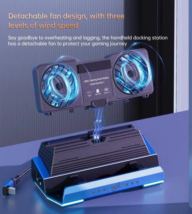 Alt view image 5 of 7 - KEHIPI Detachable Dual Cooling Fans 16 in 1 Steam Deck Docking Station with 4K@60Hz 4 USB Ports,1000Mbps,SD/TF Slot,USB-C 100W PD,HDMI,M.2 NVMe Enclosure, 40Gbps Adapter for Steam Deck/Rog Ally/Legion