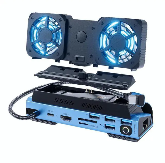 Main image of KEHIPI Detachable Dual Cooling Fans 16 in 1 Steam Deck Docking Station with 4K@60Hz 4 USB Ports,1000Mbps,SD/TF Slot,USB-C 100W PD,HDMI,M.2 NVMe Enclosure, 40Gbps Adapter for Steam Deck/Rog Ally/Legion