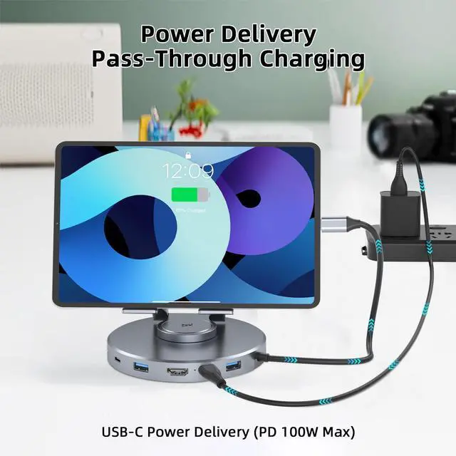 Alt view image 6 of 7 - KEHIPI  6 in 1 Docking Station for Steam Deck and ROG,with 4K@60Hz,100W PD,Audio,USB A,USB C Rotatable Folding Type-C Tablet Stand Holder for iPad,Steam Deck,ROG Ally,Phone