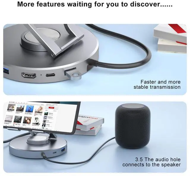 Alt view image 4 of 7 - KEHIPI  6 in 1 Docking Station for Steam Deck and ROG,with 4K@60Hz,100W PD,Audio,USB A,USB C Rotatable Folding Type-C Tablet Stand Holder for iPad,Steam Deck,ROG Ally,Phone