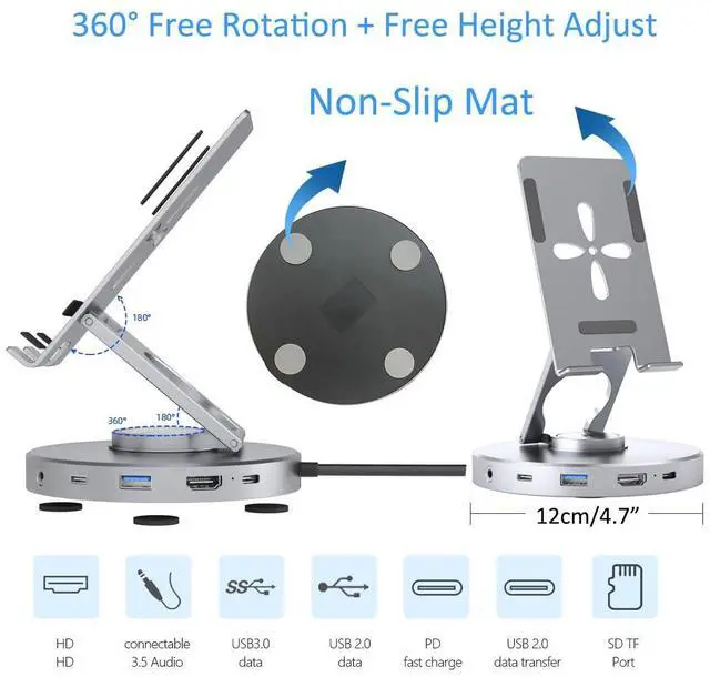 Alt view image 7 of 7 - KEHIPI  6 in 1 Docking Station for Steam Deck and ROG,with 4K@60Hz,100W PD,Audio,USB A,USB C Rotatable Folding Type-C Tablet Stand Holder for iPad,Steam Deck,ROG Ally,Phone