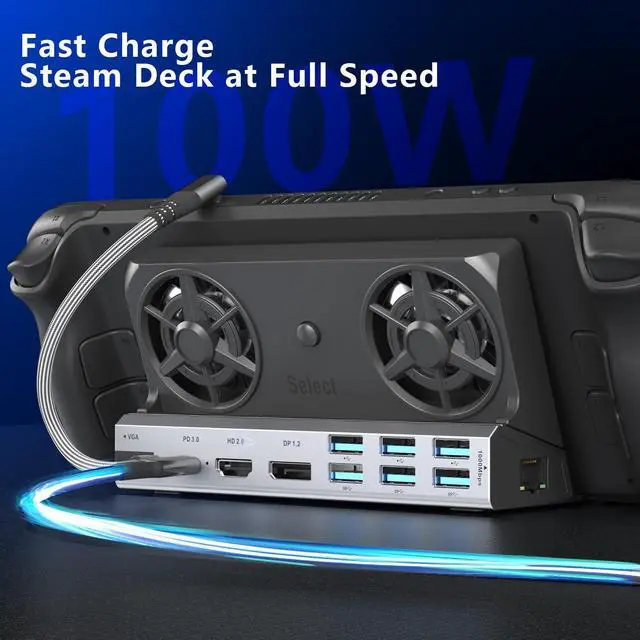 Alt view image 6 of 7 - KEHIPI 11-in-1 Steam Deck Docking Stationfor Steam Deck/Rog Ally/Switch/Legion Go Dual Cooling Fans 4K@60Hz,1080P 6 USB Ports,1000Mbps, 100W Type C Charing,DP1.2,40Gbps Adapter