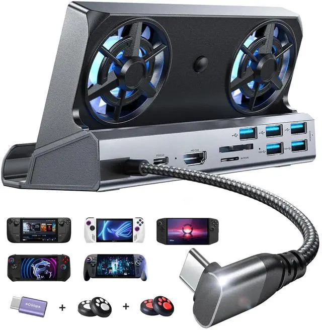 Main image of LISEN 10-IN-1 Docking Station for Steam Deck OLED&ROG Ally X&Legion Go, Dual Cooling Fan 5 USB Ports and 4K@60Hz, 100W Charging Port Support ROG Ally 30W Mode, Gigabit Ethernet Fit for Steam Deck OLED