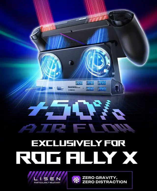 Alt view image 2 of 7 - LISEN 10-IN-1 Docking Station for Steam Deck OLED&ROG Ally X&Legion Go, Dual Cooling Fan 5 USB Ports and 4K@60Hz, 100W Charging Port Support ROG Ally 30W Mode, Gigabit Ethernet Fit for Steam Deck OLED