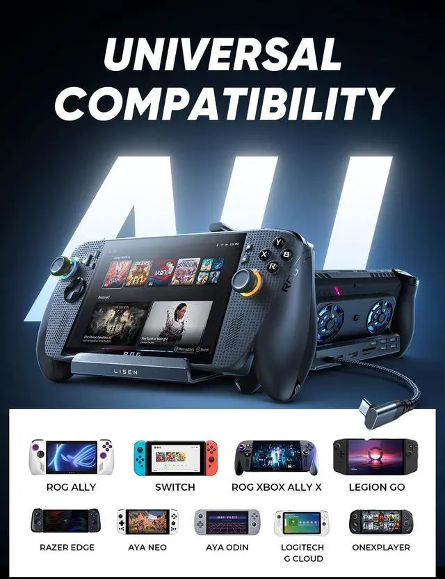 Alt view image 3 of 7 - LISEN 10-IN-1 Docking Station for Steam Deck OLED&ROG Ally X&Legion Go, Dual Cooling Fan 5 USB Ports and 4K@60Hz, 100W Charging Port Support ROG Ally 30W Mode, Gigabit Ethernet Fit for Steam Deck OLED
