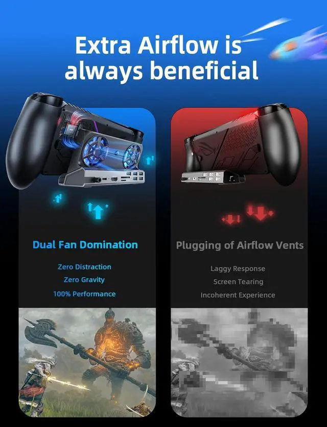 Alt view image 6 of 7 - LISEN 10-IN-1 Docking Station for Steam Deck OLED&ROG Ally X&Legion Go, Dual Cooling Fan 5 USB Ports and 4K@60Hz, 100W Charging Port Support ROG Ally 30W Mode, Gigabit Ethernet Fit for Steam Deck OLED