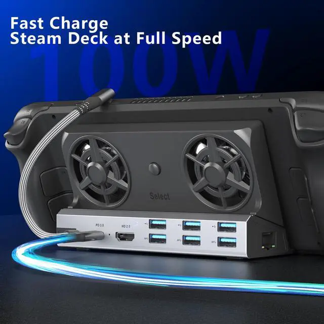 Alt view image 5 of 7 - KEHIPI 9-in-1 Steam Deck Docking Station for Steam Deck/Rog Ally/Switch/Legion Go Dual Cooling Fans 4K@60Hz,6 USB Ports,1000Mbps,Type C 100W PD 40Gbps Adapter