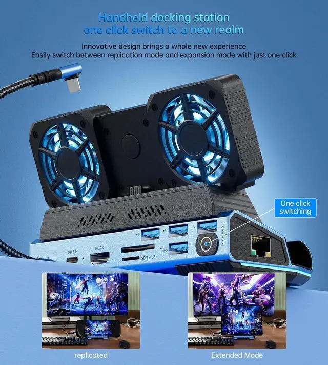 Alt view image 6 of 6 - YCBUENO 13 in 1 Steam Deck Docking Station with Dismantling Cool Fans M.2 NVMe Enclosure,4K@60Hz,1000Mbs Ethernet,SD/TF,4 USB A,100W PD Charging 40Gbps Adapter for Steam Deck/Rog Ally/Switch/Legion Go