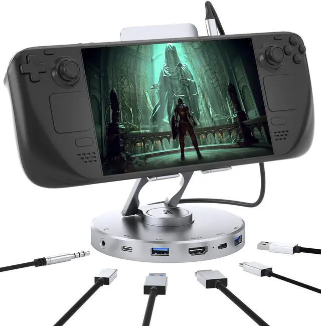 Main image of KEHIPI  6 in 1 Docking Station for Steam Deck and ROG,with 4K@60Hz,100W PD,Audio,USB A,USB C Rotatable Folding Type-C Tablet Stand Holder for iPad,Steam Deck,ROG Ally,Phone