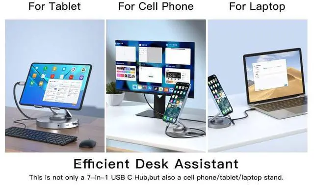 Alt view image 5 of 7 - KEHIPI  6 in 1 Docking Station for Steam Deck and ROG,with 4K@60Hz,100W PD,Audio,USB A,USB C Rotatable Folding Type-C Tablet Stand Holder for iPad,Steam Deck,ROG Ally,Phone