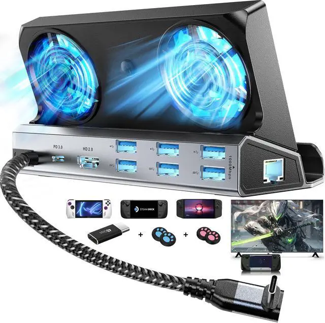 Main image of KEHIPI Dual Cooling Fans 12 in 1 Steam Deck Docking Station with 4K@60Hz 2.0,6 USB Ports,1000Mbps,USB-C 100W PD,40Gbps Adapter for Steam Deck/Rog Ally/Switch/Legion Go