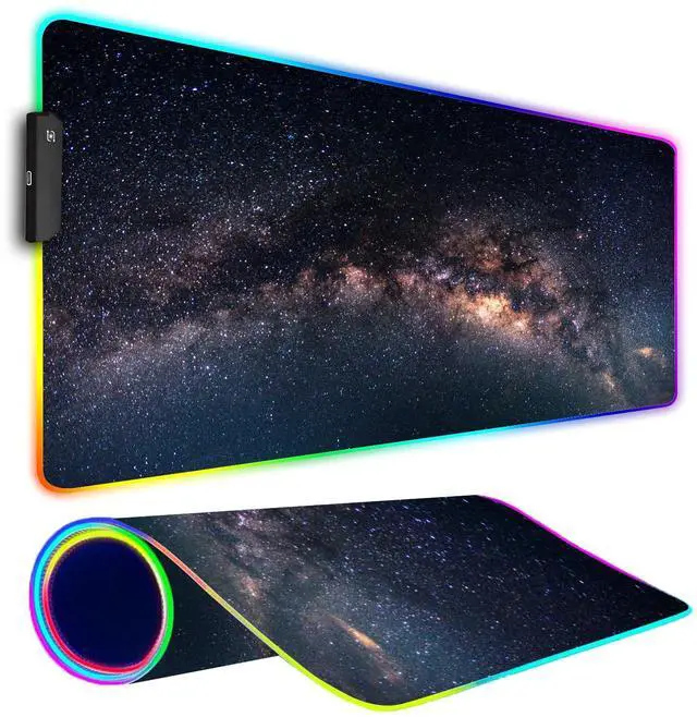 Main image of KEHIPI RGB Gaming Mouse Pad, Large Mousepad with Led Light, Keyboard Pad Gaming Accessories for Desk, Non-Slip Rubber Base Big Mouse Mat for Gamer, 31.5 X 11.8 Inch, Galaxy