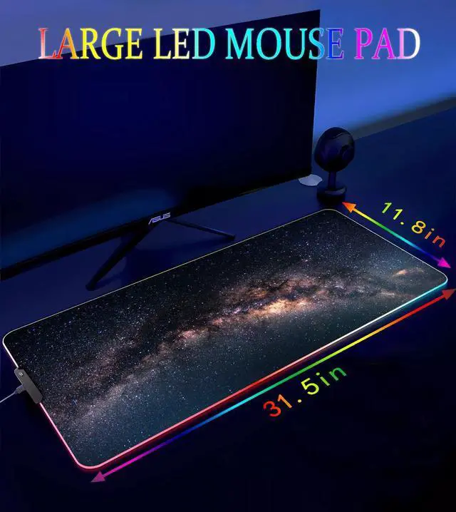 Alt view image 4 of 6 - KEHIPI RGB Gaming Mouse Pad, Large Mousepad with Led Light, Keyboard Pad Gaming Accessories for Desk, Non-Slip Rubber Base Big Mouse Mat for Gamer, 31.5 X 11.8 Inch, Galaxy