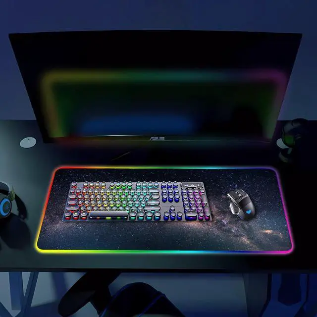 Alt view image 6 of 6 - KEHIPI RGB Gaming Mouse Pad, Large Mousepad with Led Light, Keyboard Pad Gaming Accessories for Desk, Non-Slip Rubber Base Big Mouse Mat for Gamer, 31.5 X 11.8 Inch, Galaxy