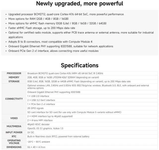 Alt view image 4 of 7 - KEHIPI CM5 Pi Compute Module 5Comes with an Official Raspberry Pi CM5108032 (with Wireless, 8GB RAM, 32GB eMMC Flash), an Antenna Kit and a HEATSINK. (3 Items)