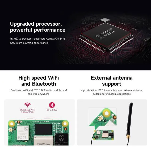 Alt view image 6 of 7 - KEHIPI CM5 Pi Compute Module 5Comes with an Official Raspberry Pi CM5108032 (with Wireless, 8GB RAM, 32GB eMMC Flash), an Antenna Kit and a HEATSINK. (3 Items)