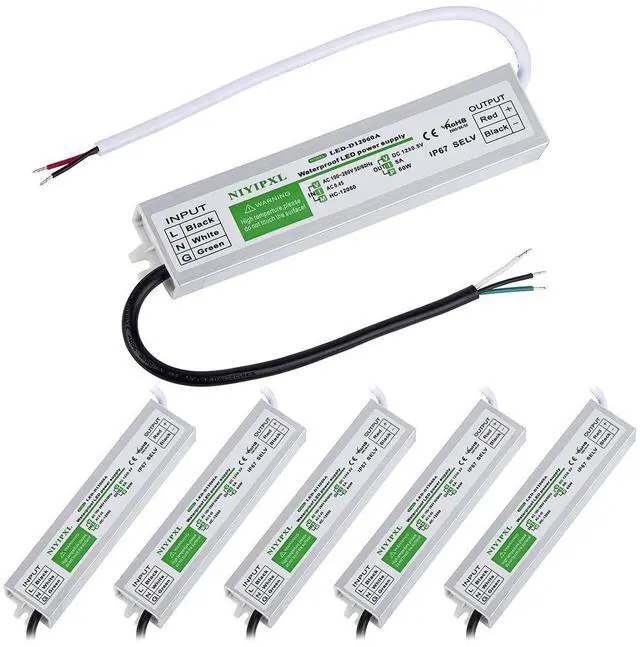 Main image of KEHIPIPack of 6 LED Driver 60 Watts Waterproof IP67 Power Supply Transformer Adapter 100V-260V AC to 12V DC Low Voltage Output for LED Light, Computer Project,Outdoor Light and Any 12V DC led Lights