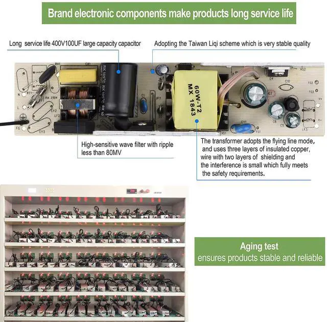 Alt view image 3 of 6 - KEHIPI LED Driver 60W Waterproof IP67 Power Supply, 24V Transformer 90V-260V AC to DC for Strip Lights, Constant Voltage Products (1)