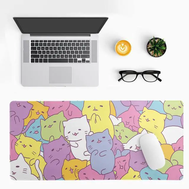 Alt view image 2 of 7 - KEHIPI Kawaii Cats Gaming Mouse Pad, Extended Large Mouse Mat Desk Pad, Big Computer Keyboard Desk Pad, Stitched Edges Mousepad, 3mm Thick Long Non-Slip Rubber Base Mice Pad, 31.5 X 11.8 Inch1