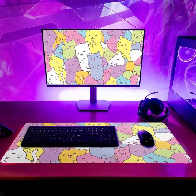 Alt view image 3 of 7 - KEHIPI Kawaii Cats Gaming Mouse Pad, Extended Large Mouse Mat Desk Pad, Big Computer Keyboard Desk Pad, Stitched Edges Mousepad, 3mm Thick Long Non-Slip Rubber Base Mice Pad, 31.5 X 11.8 Inch1