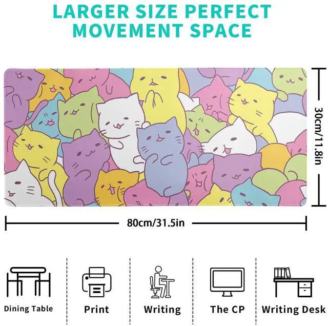 Alt view image 4 of 7 - KEHIPI Kawaii Cats Gaming Mouse Pad, Extended Large Mouse Mat Desk Pad, Big Computer Keyboard Desk Pad, Stitched Edges Mousepad, 3mm Thick Long Non-Slip Rubber Base Mice Pad, 31.5 X 11.8 Inch1