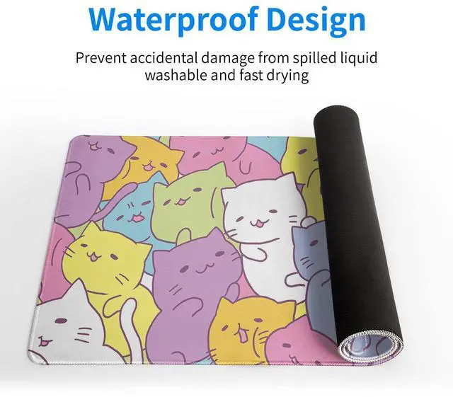 Alt view image 5 of 7 - KEHIPI Kawaii Cats Gaming Mouse Pad, Extended Large Mouse Mat Desk Pad, Big Computer Keyboard Desk Pad, Stitched Edges Mousepad, 3mm Thick Long Non-Slip Rubber Base Mice Pad, 31.5 X 11.8 Inch1