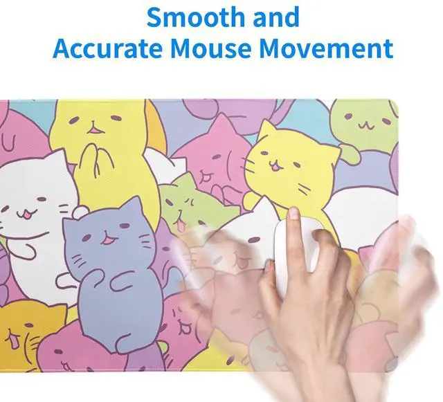 Alt view image 7 of 7 - KEHIPI Kawaii Cats Gaming Mouse Pad, Extended Large Mouse Mat Desk Pad, Big Computer Keyboard Desk Pad, Stitched Edges Mousepad, 3mm Thick Long Non-Slip Rubber Base Mice Pad, 31.5 X 11.8 Inch1