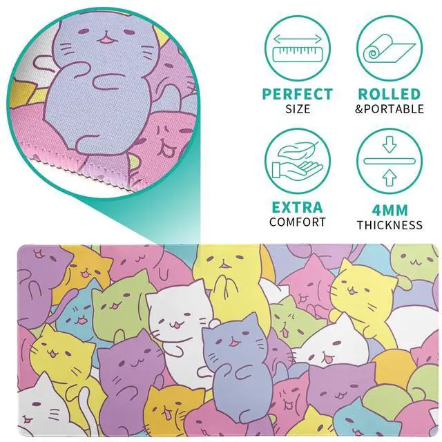 Alt view image 6 of 7 - KEHIPI Kawaii Cats Gaming Mouse Pad, Extended Large Mouse Mat Desk Pad, Big Computer Keyboard Desk Pad, Stitched Edges Mousepad, 3mm Thick Long Non-Slip Rubber Base Mice Pad, 31.5 X 11.8 Inch1