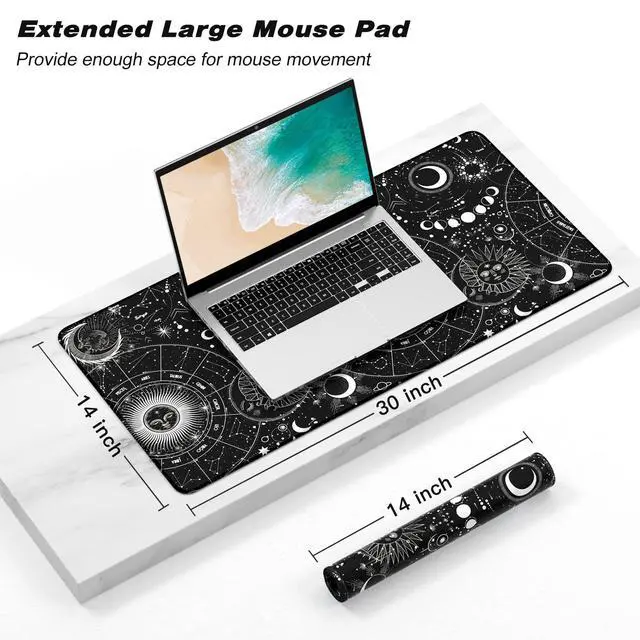 Alt view image 2 of 7 - KEHIPI Extended Gaming Mouse Pad, XXL Large Desk Pad 30 x 14 Inch, Big Computer Keyboard Mousepad, Waterproof Mouse Mat with Stitched Edges and Non-Slip Base for Women Office Gaming, Sun Moon