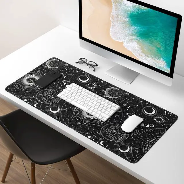 Alt view image 7 of 7 - KEHIPI Extended Gaming Mouse Pad, XXL Large Desk Pad 30 x 14 Inch, Big Computer Keyboard Mousepad, Waterproof Mouse Mat with Stitched Edges and Non-Slip Base for Women Office Gaming, Sun Moon