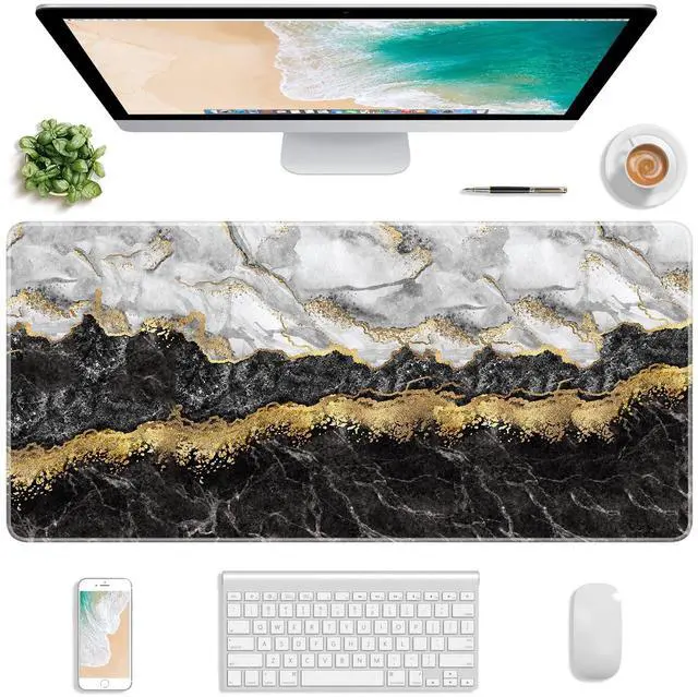Main image of KEHIPI Extended Gaming Mouse Pad, XXL Large Mouse Mat 30 x 14 Inch, Big Computer Keyboard Mousepad, Waterproof Desk Pad with Stitched Edges and Non-Slip Base for Office Gaming, Black Cracked Marble