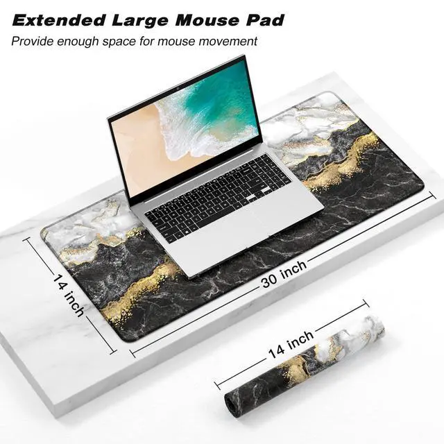 Alt view image 2 of 7 - KEHIPI Extended Gaming Mouse Pad, XXL Large Mouse Mat 30 x 14 Inch, Big Computer Keyboard Mousepad, Waterproof Desk Pad with Stitched Edges and Non-Slip Base for Office Gaming, Black Cracked Marble