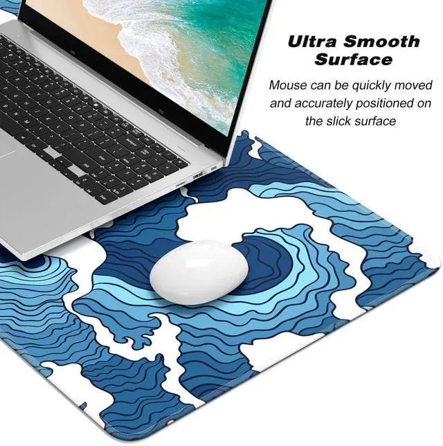 Alt view image 3 of 7 - KEHIPI Extended Gaming Mouse Pad, Japanese Blue White Wave Mousepad, XL Large Mouse Mat Desk Pad 30 x 14 Inch, Waterproof Anime Mouse Pad with Stitched Edges and Non-Slip Base for Office Gaming