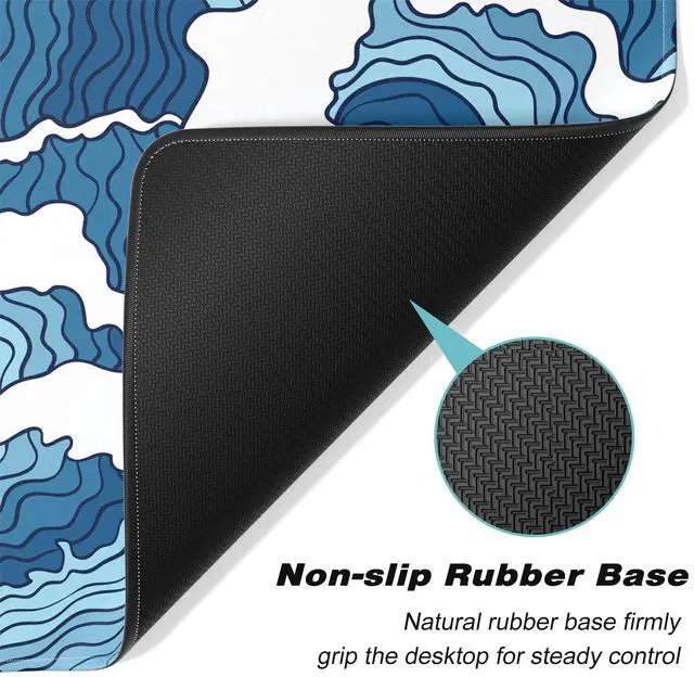 Alt view image 4 of 7 - KEHIPI Extended Gaming Mouse Pad, Japanese Blue White Wave Mousepad, XL Large Mouse Mat Desk Pad 30 x 14 Inch, Waterproof Anime Mouse Pad with Stitched Edges and Non-Slip Base for Office Gaming