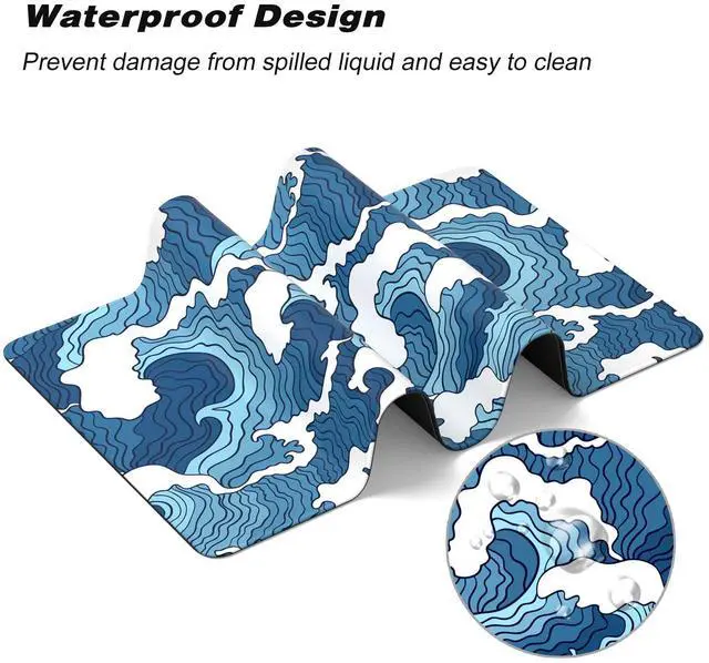 Alt view image 5 of 7 - KEHIPI Extended Gaming Mouse Pad, Japanese Blue White Wave Mousepad, XL Large Mouse Mat Desk Pad 30 x 14 Inch, Waterproof Anime Mouse Pad with Stitched Edges and Non-Slip Base for Office Gaming