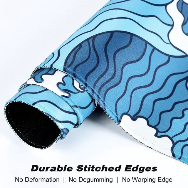 Alt view image 6 of 7 - KEHIPI Extended Gaming Mouse Pad, Japanese Blue White Wave Mousepad, XL Large Mouse Mat Desk Pad 30 x 14 Inch, Waterproof Anime Mouse Pad with Stitched Edges and Non-Slip Base for Office Gaming