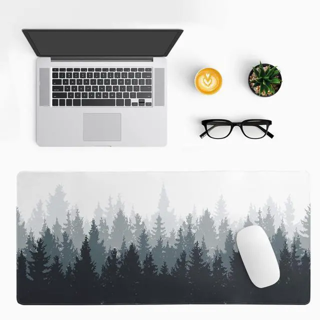 Alt view image 3 of 7 - KEHIPI Desk Mat,Large Mouse Pad 31.5x11.8 Inch XL Extended Gaming Mouse Pad Mat with Non-Slip Base Stitched Edges Mousepad for Computer,Office,Keyboard and Laptop - Fog Misty Forest