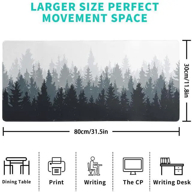 Alt view image 2 of 7 - KEHIPI Desk Mat,Large Mouse Pad 31.5x11.8 Inch XL Extended Gaming Mouse Pad Mat with Non-Slip Base Stitched Edges Mousepad for Computer,Office,Keyboard and Laptop - Fog Misty Forest