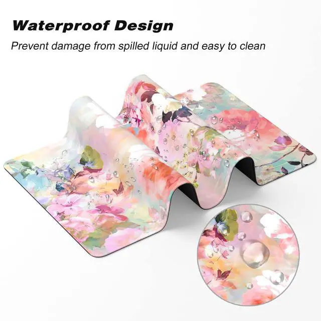 Alt view image 6 of 7 - KEHIPI Extended Gaming Mouse Pad, XXL Large Desk Pad 30 x 14 Inch, Big Computer Keyboard Mousepad, Waterproof Mouse Mat with Stitched Edges and Non-Slip Base for Women Office Gaming, Flower