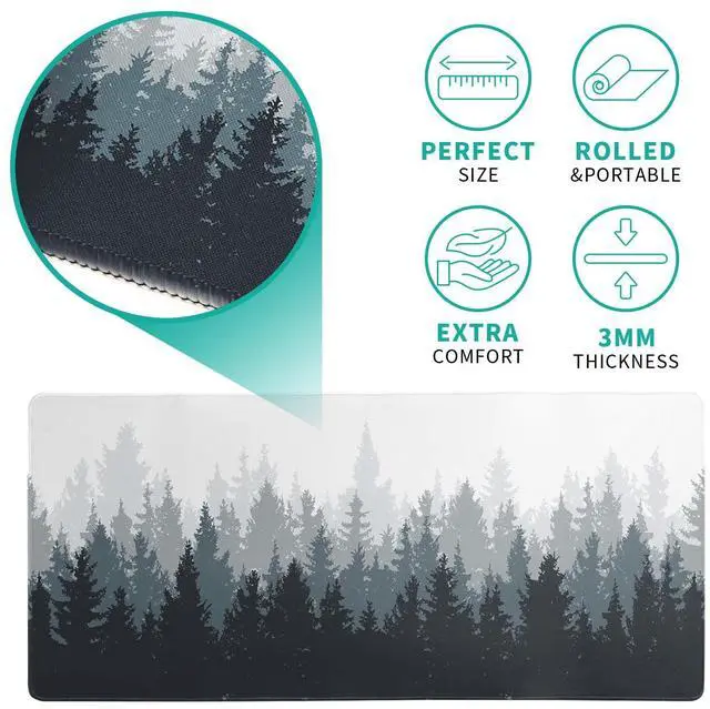 Alt view image 5 of 7 - KEHIPI Desk Mat,Large Mouse Pad 31.5x11.8 Inch XL Extended Gaming Mouse Pad Mat with Non-Slip Base Stitched Edges Mousepad for Computer,Office,Keyboard and Laptop - Fog Misty Forest