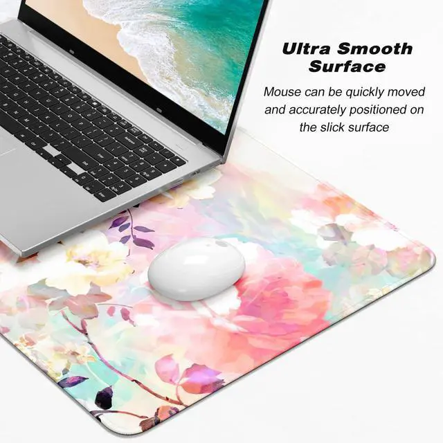 Alt view image 3 of 7 - KEHIPI Extended Gaming Mouse Pad, XXL Large Desk Pad 30 x 14 Inch, Big Computer Keyboard Mousepad, Waterproof Mouse Mat with Stitched Edges and Non-Slip Base for Women Office Gaming, Flower