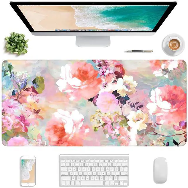 Main image of KEHIPI Extended Gaming Mouse Pad, XXL Large Desk Pad 30 x 14 Inch, Big Computer Keyboard Mousepad, Waterproof Mouse Mat with Stitched Edges and Non-Slip Base for Women Office Gaming, Flower