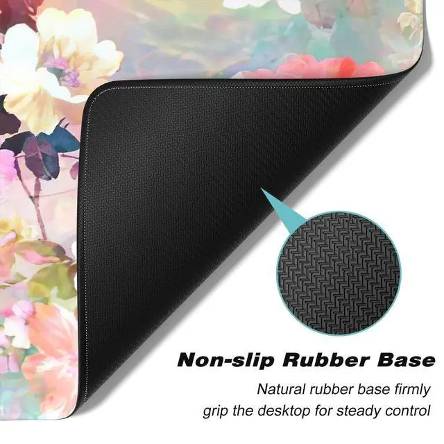 Alt view image 4 of 7 - KEHIPI Extended Gaming Mouse Pad, XXL Large Desk Pad 30 x 14 Inch, Big Computer Keyboard Mousepad, Waterproof Mouse Mat with Stitched Edges and Non-Slip Base for Women Office Gaming, Flower
