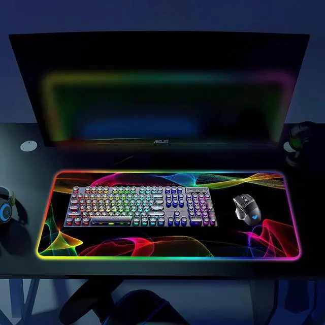 Alt view image 6 of 6 - KEHIPI RGB Gaming Mouse Pad, Large Mousepad with Led Light, Gaming Accessories Keyboard Pad for Desk, Non-Slip Rubber Base Big Mouse Mat for Gamer, 31.5 X 11.8 Inch, Colorful