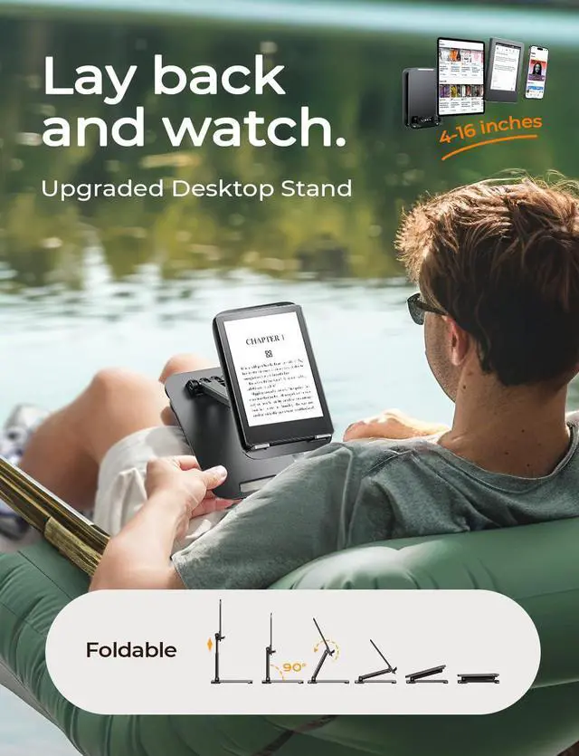 Alt view image 5 of 7 - LISEN Tablet Stand for iPad Holder, Foldable Tech Gadgets iPad Accessories Kindle Bed Home Office Desk Accessories for Women Grandkids Gifts Portable Monitor Stand Fits Galaxy Tab Fire 4-15.9" Black