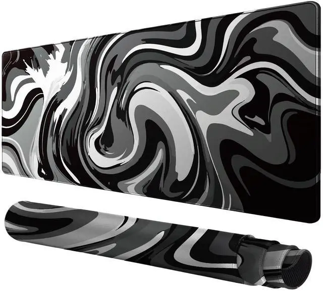 Main image of KEHIPI Large Gaming Mouse Pad - Black and White Mouse Pad with Stitched Edges, Extended XL Mousepad with Anti-Slip Rubber Base, Ink Liquid Wave Desk Mat for Keyboard and Mouse(31.5x15.8 inch)
